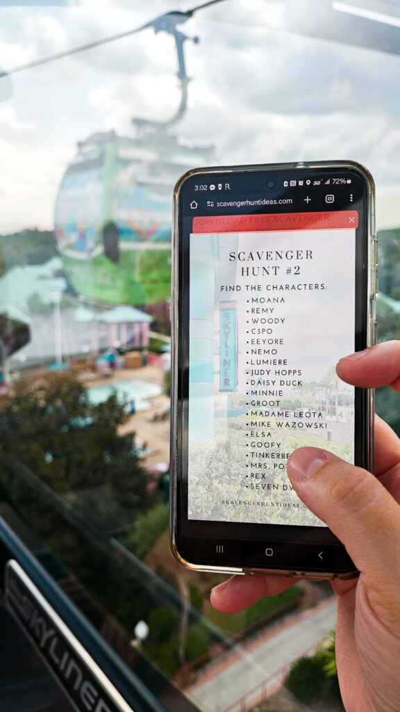 play a scavenger hunt while you ride on the skyliner at disney world