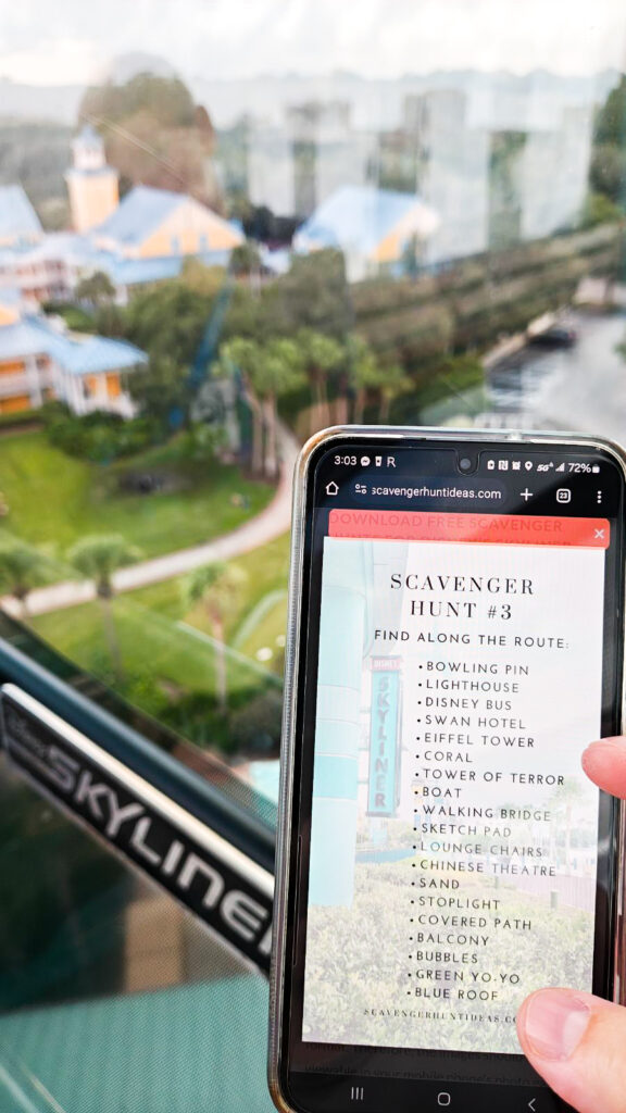 play a scavenger hunt while you ride on the skyliner at disney world